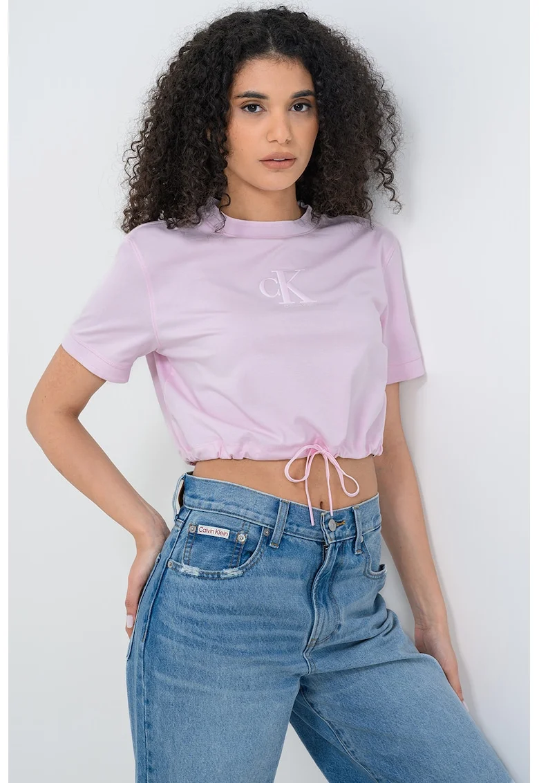 Tricou din amestec de bumbac cu snur ajustabil, Roz pal