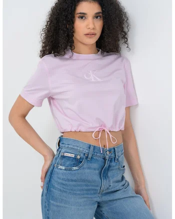 Tricou din amestec de bumbac cu snur ajustabil, Roz pal