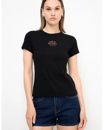 Tricou slim-fit din amestec de bumbac, Negru