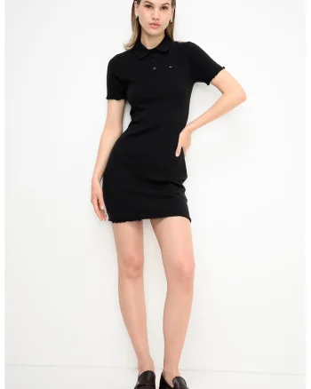 Rochie cambrata din bumbac cu terminatii valurite, Negru