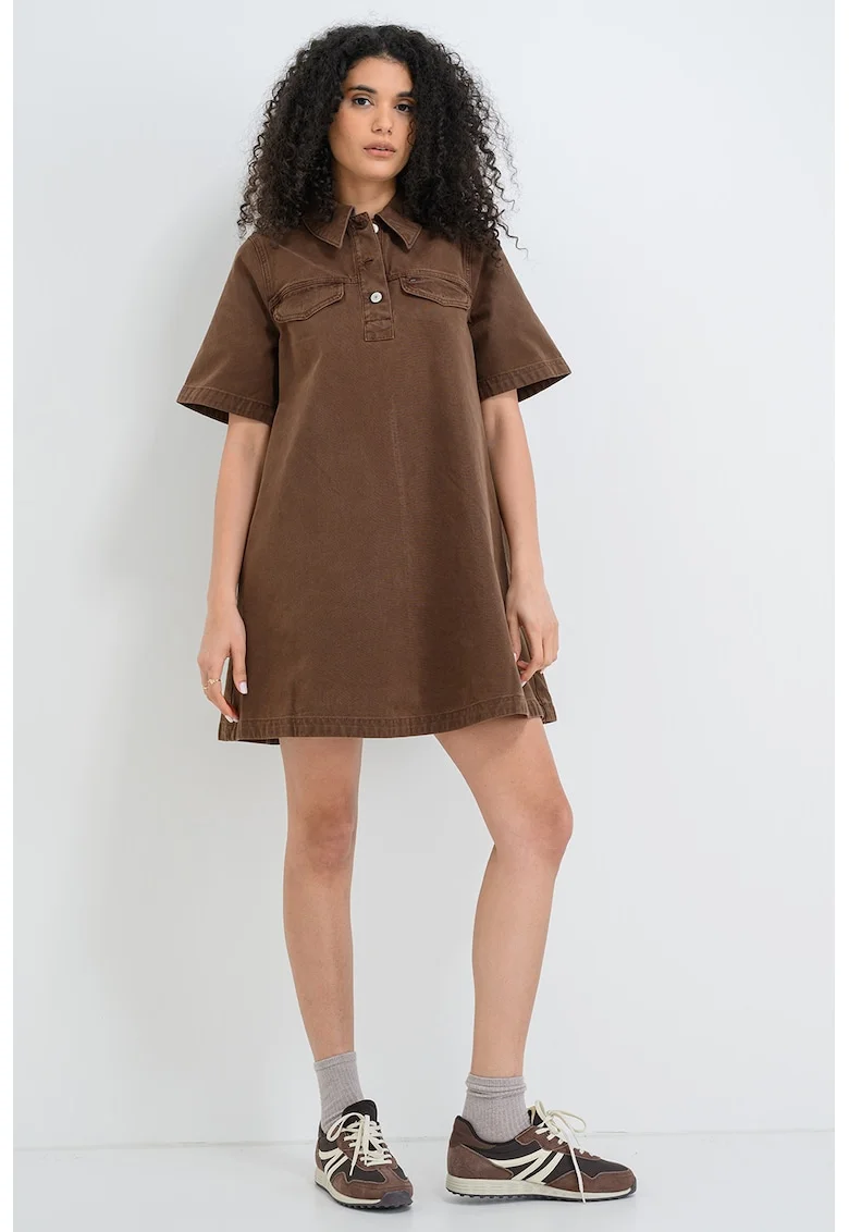 Rochie evazata cu buzunare laterale, Maro pamantiu