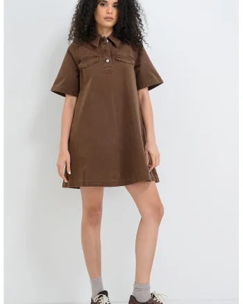 Rochie evazata cu buzunare laterale, Maro pamantiu