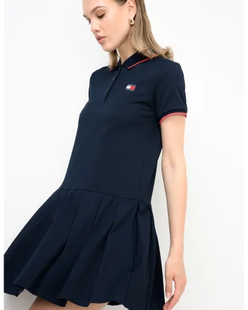Rochie din amestec de bumbac cu guler polo, Albastru ultramarin