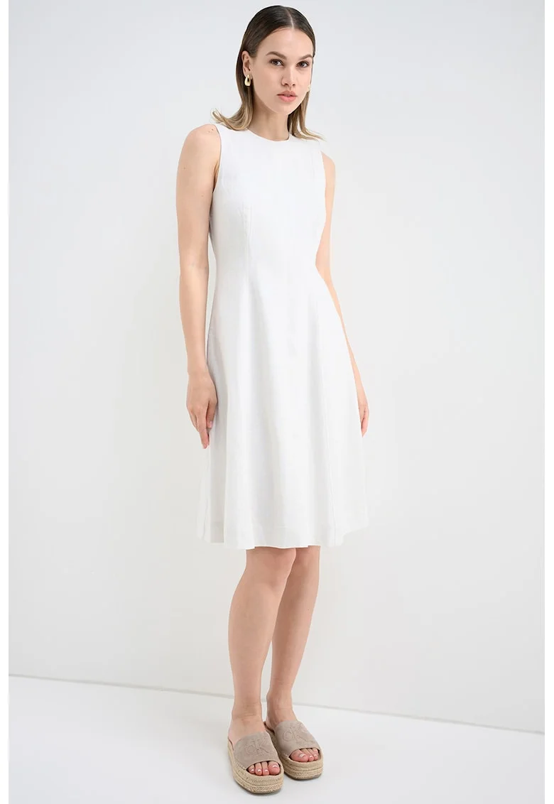 Rochie din amestec de in, fara maneci, Crem