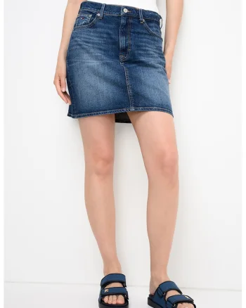 Fusta mom-fit din denim cu talie inalta, Albastru inchis