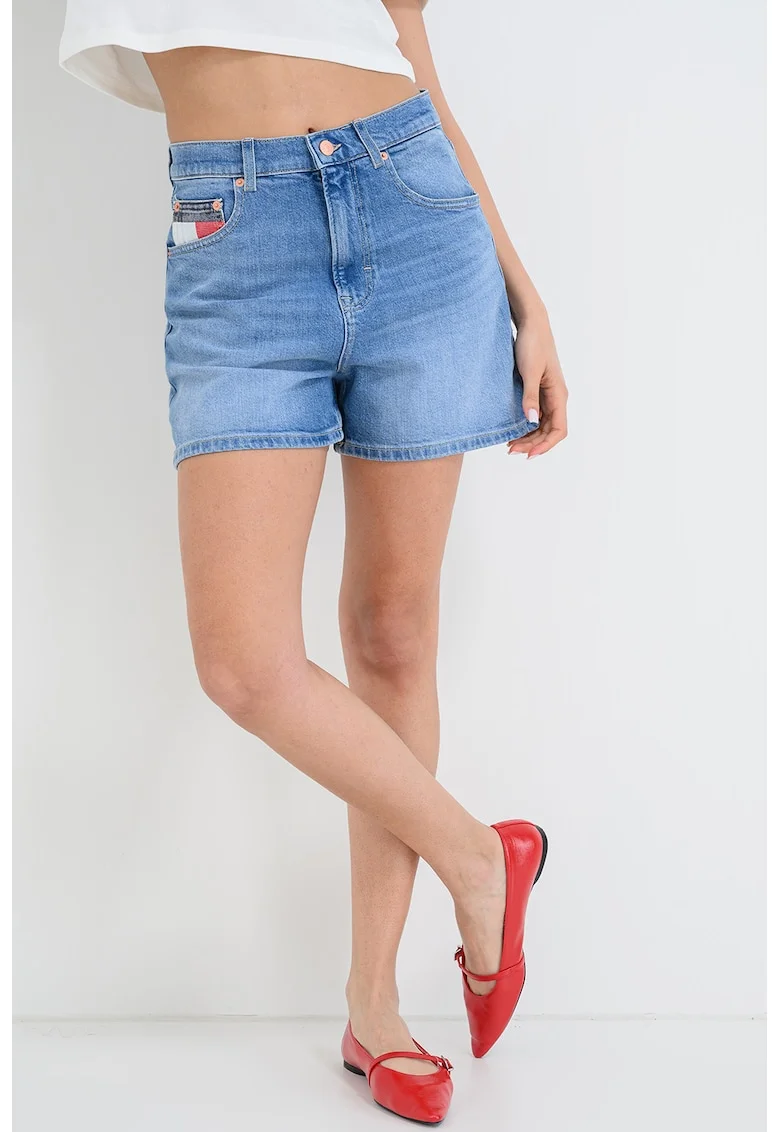 Blugi scurti cu croiala mom-fit, Albastru deschis