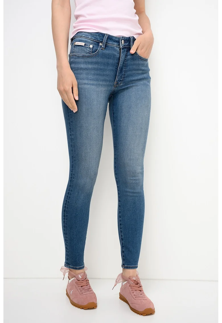 Blugi slim-fit cu talie medie, Albastru inchis