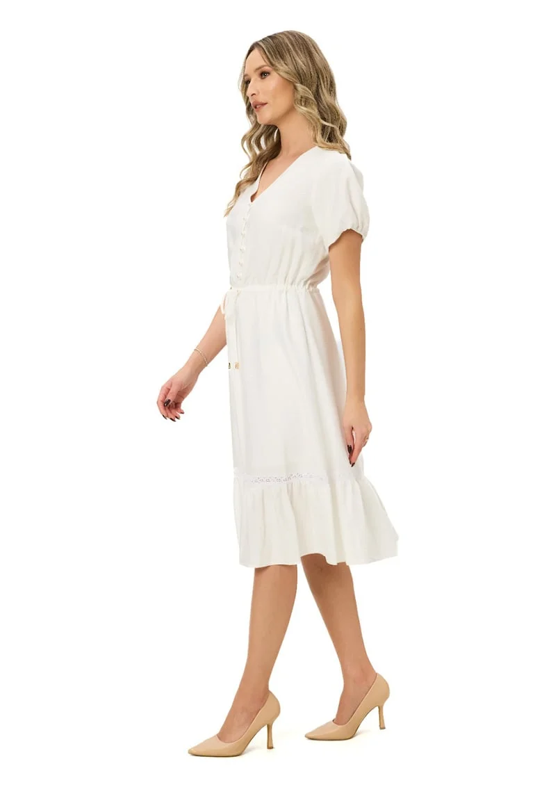 Rochie midi cu decolteu in V Nancy, Alb