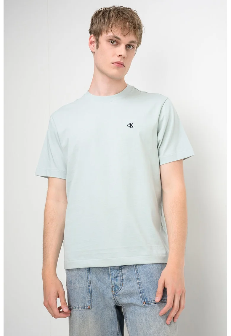 Tricou din bumbac cu decolteu la baza gatului, Verde pal