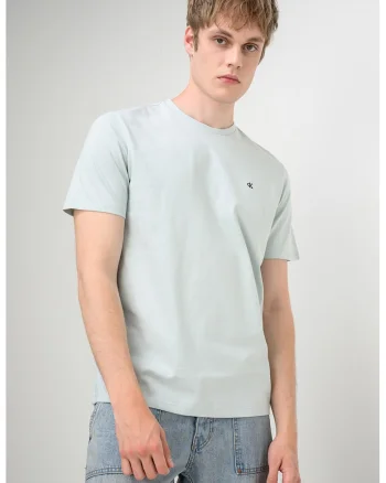 Tricou din bumbac cu decolteu la baza gatului, Albastru glaciar