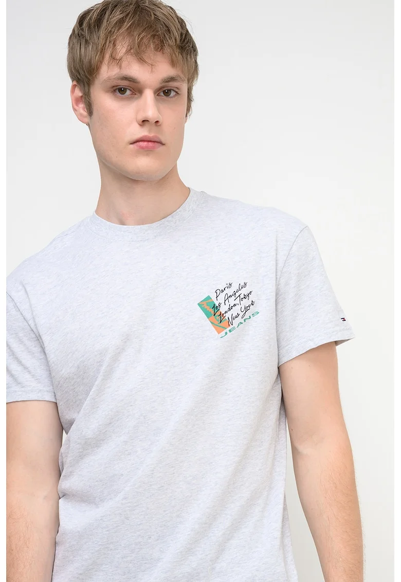Tricou din bumbac cu design grafic, Verde/Negru/Gri melange