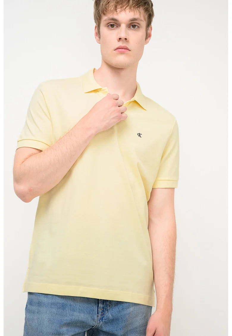 Tricou polo cu logo brodat discret, Galben pai