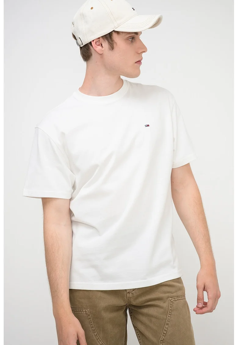 Tricou relaxed-fit cu decolteu la baza gatului, Alb/Alb murdar