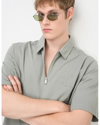 Tricou polo cu fenta cu fermoar, Verde sparanghel