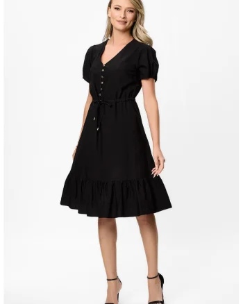 Rochie midi cu decolteu in V Nancy, Negru