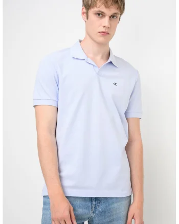 Tricou polo cu logo brodat discret, Albastru azur