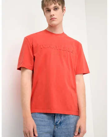 Tricou cu decolteu la baza gatului si imprimeu logo, Portocaliu mandarina