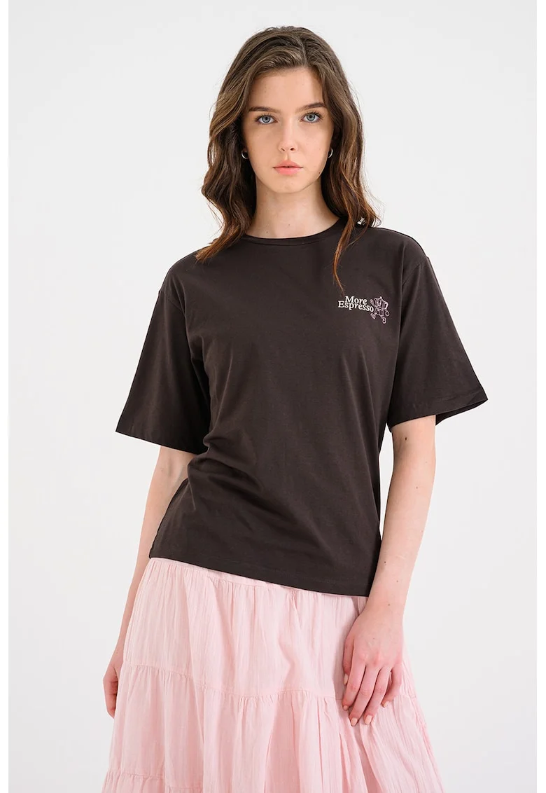 Tricou din bumbac organic cu imprimeu pe partea din spate, Maro inchis