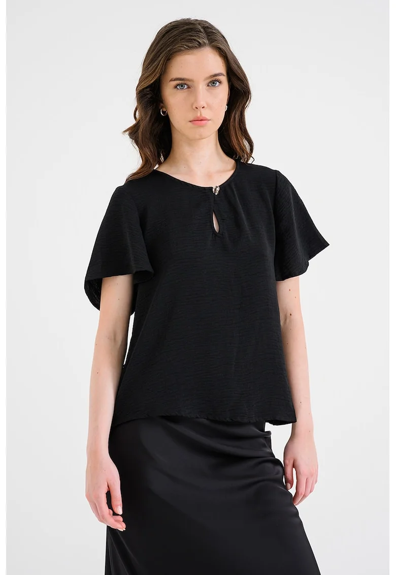 Bluza vaporoasa cu decolteu rotund, Negru