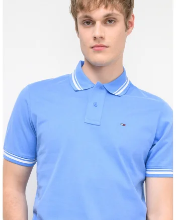 Tricou polo regular fit cu guler in dungi, Alb/Albastru deschis