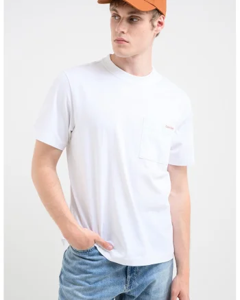 Tricou de bumbac cu buzunar pe piept, Alb