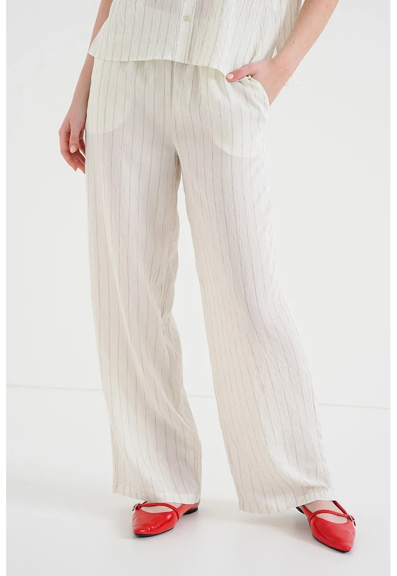 Pantaloni drepti Mariah, Alb fildes/Negru