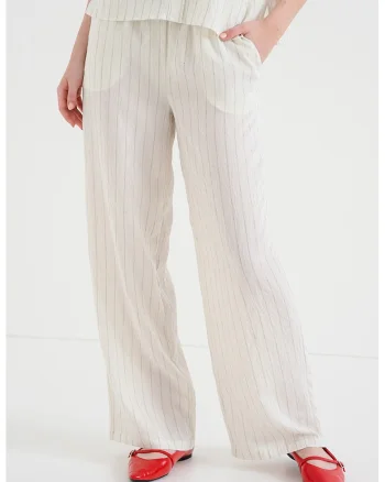 Pantaloni drepti Mariah, Alb fildes/Negru