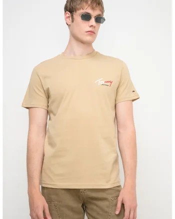 Tricou cu decolteu la baza gatului si imprimeu logo, Bej