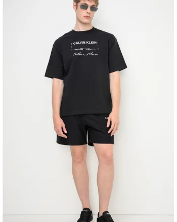 Tricou cu decolteu la baza gatului si imprimeu logo, Negru/Alb murdar