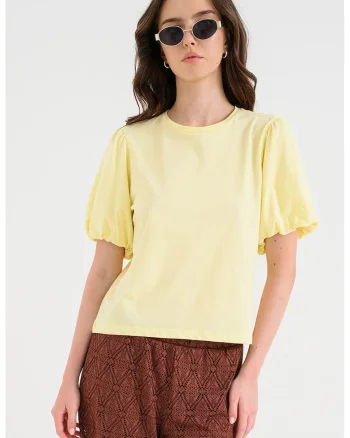 Tricou din bumbac organic cu maneci bufante Pernilla, Galben pai