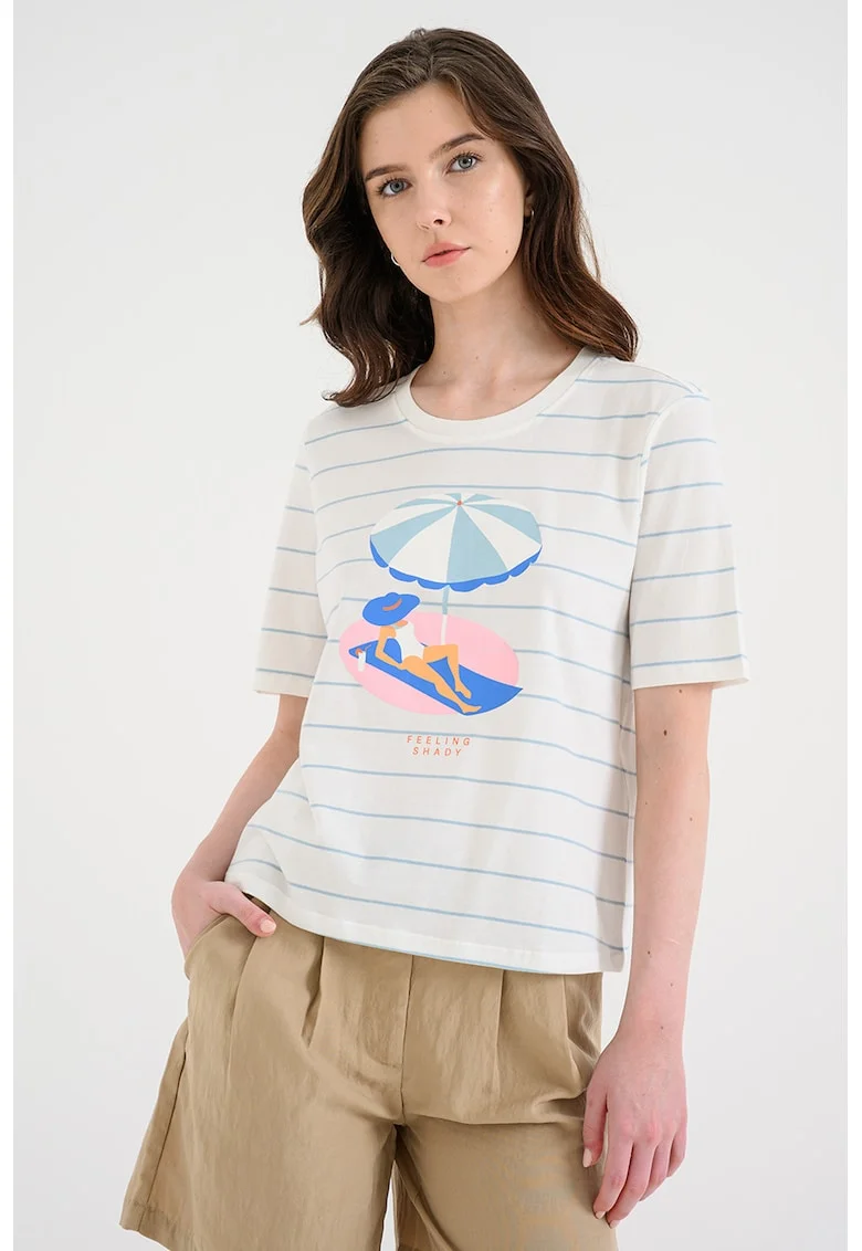 Tricou din bumbac organic Bone, Alb/Albastru prafuit