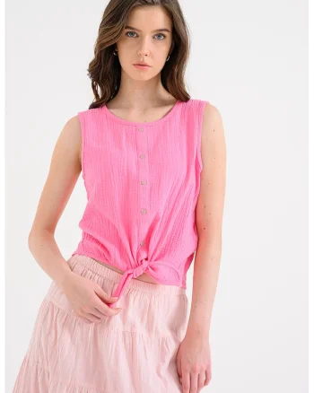 Bluza cu nod frontal, fara maneci, Roz deschis