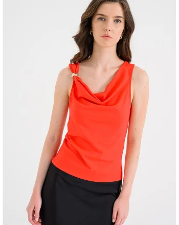 Top cu decolteu drapat, Rosu vermillion