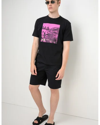 Tricou din bumbac cu imprimeu logo, Negru/Fucsia
