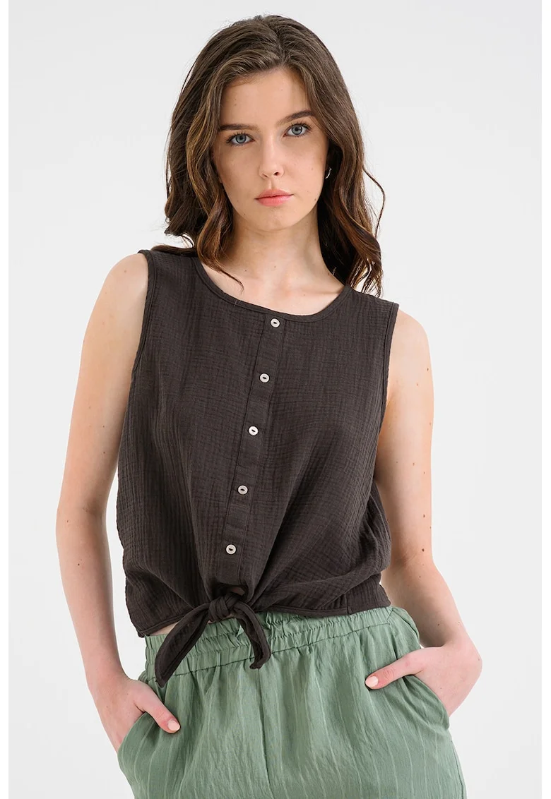 Bluza cu nod frontal, fara maneci, Maro inchis