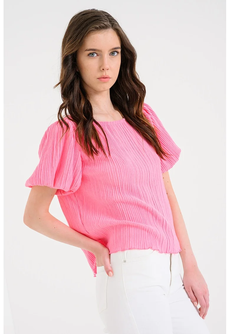 Bluza cu maneci scurte si decolteu barcuta Laika, Roz pastel