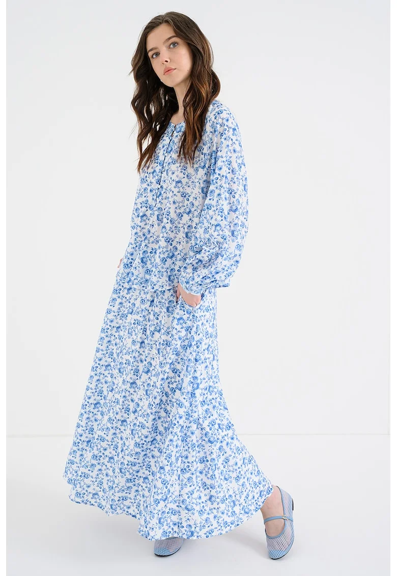 Bluza lejera cu model floral, Alb/Albastru deschis