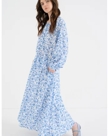 Bluza lejera cu model floral, Alb/Albastru deschis