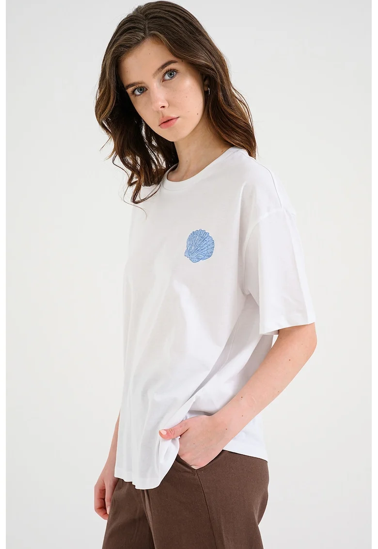 Tricou supradimensionat cu imprimeu acvatic Seloise, Alb optic