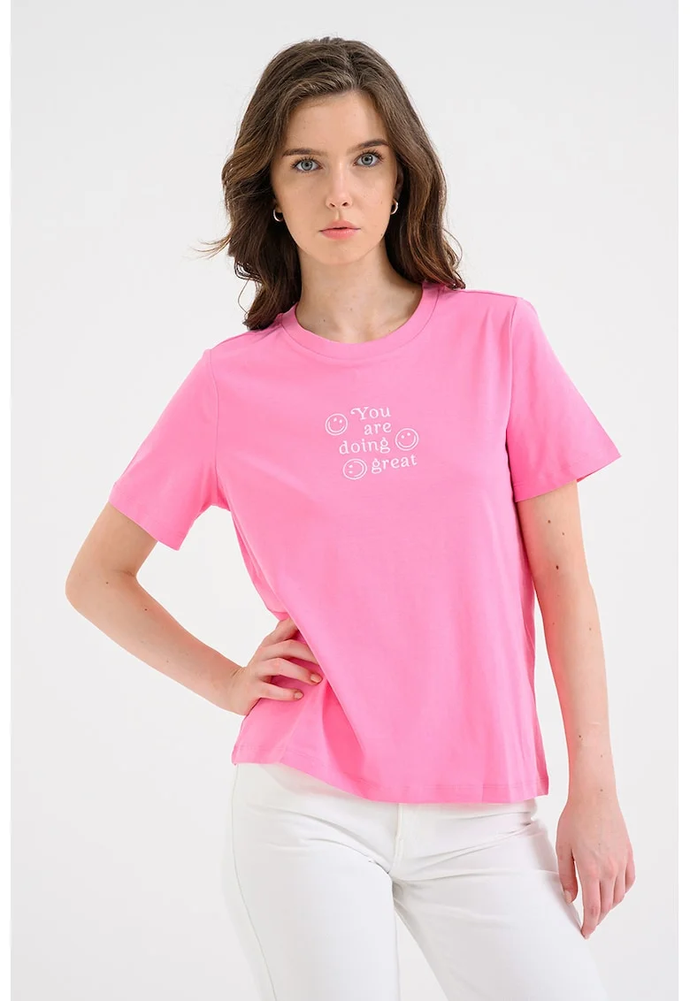 Tricou lejer cu decolteu la baza gatului, Fucsia