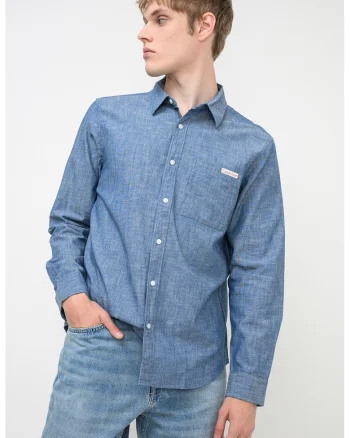 Camasa relaxed-fit din denim cu buzunar pe piept, Albastru melange