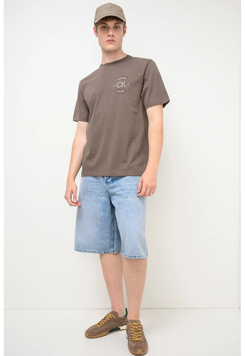 Tricou din bumbac cu imprimeu logo, Maro/Albastru pal