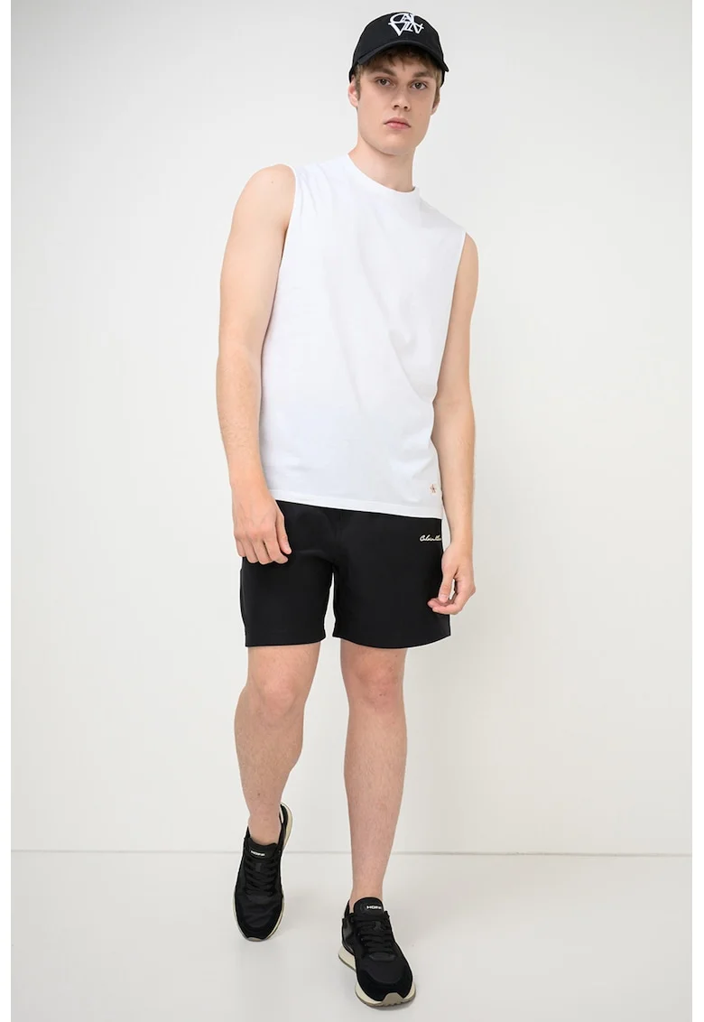 Tricou cu aplicatie logo brodata, fara maneci, Alb