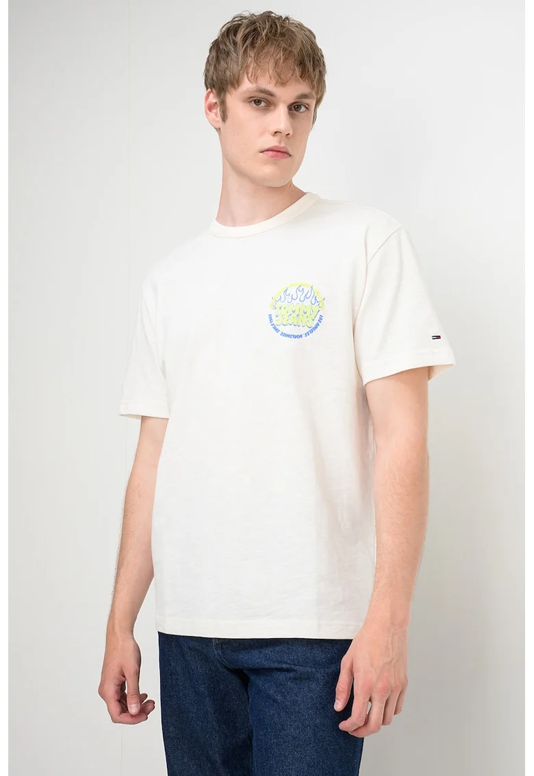 Tricou relaxed-fit cu imprimeu pe partea din spate Bubble Flame, Alb/Verde lime/Albastru