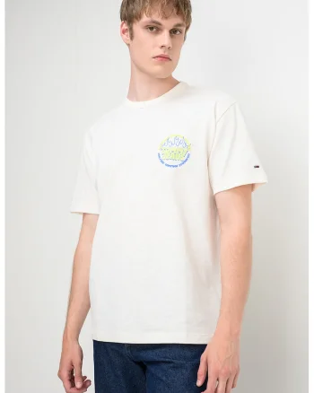 Tricou relaxed-fit cu imprimeu pe partea din spate Bubble Flame, Alb/Verde lime/Albastru