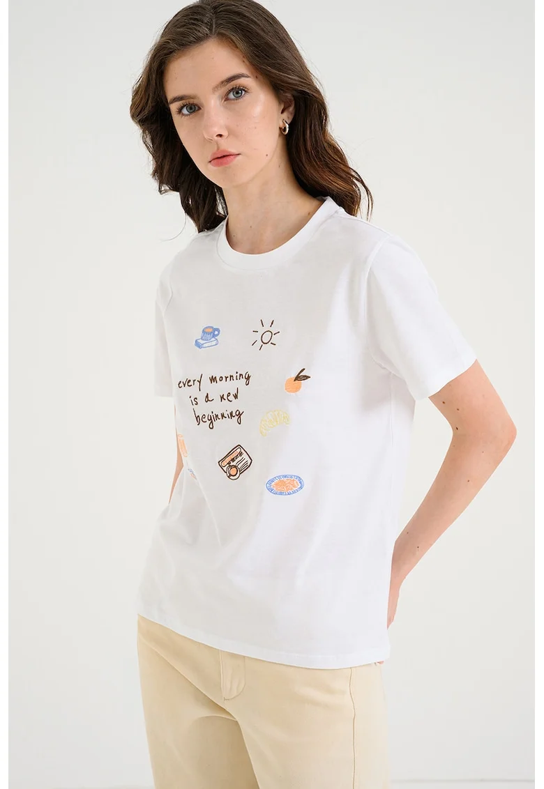 Tricou din bumbac organic cu broderie Gak, Alb