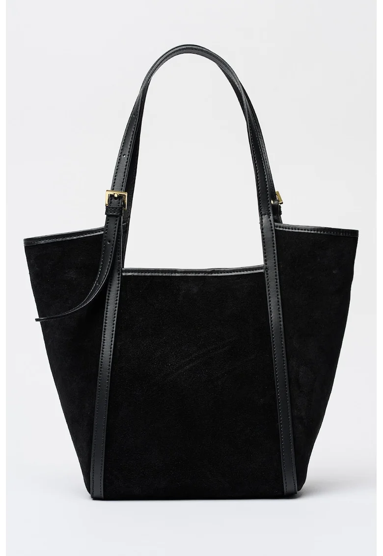 Geanta tote din piele intoarsa, Negru