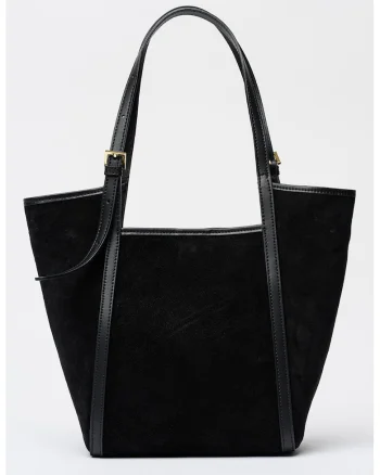 Geanta tote din piele intoarsa, Negru