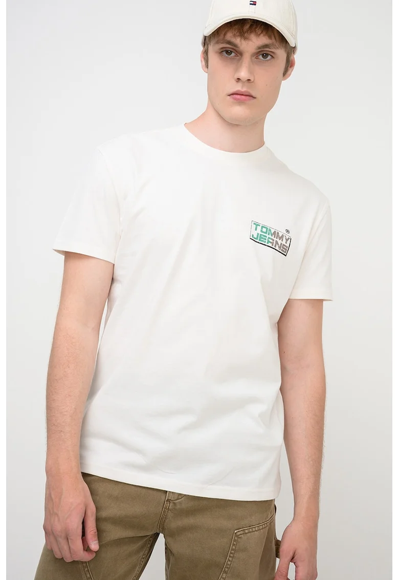 Tricou regular-fit cu imprimeu logo, Alb/Verde/Maro pamantiu