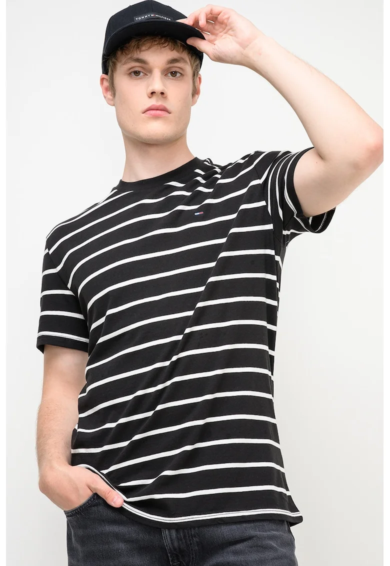 Tricou din bumbac cu dungi, Alb/Negru